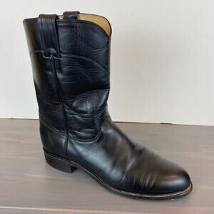 Justin Jackson Men’s Roper Western Cowboy Boots Size 9 D Black Leather USA Made